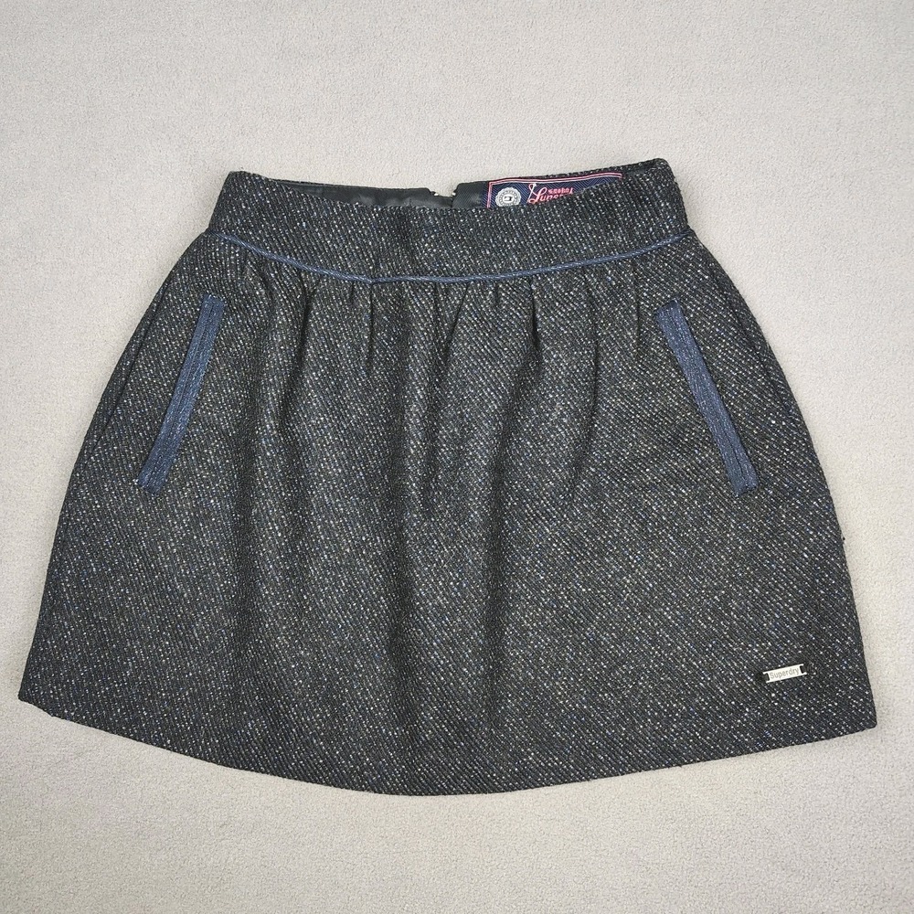 Superdry Tweed Mini Skirt Women XS Navy Blue Wool‎ Blend Preppy Academia Flirty